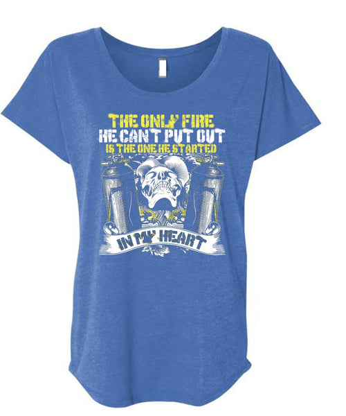 The Only Fire T Shirt, He Can't Put Out T Shirt, Cool Shirt (Ladies' Triblend Dolman Sleeve)