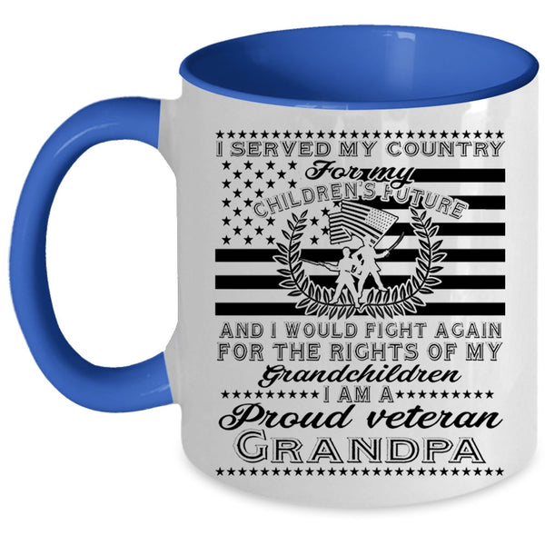 My Grandchildren Coffee Mug, I Am A Proud Veteran Grandpa Accent Mug