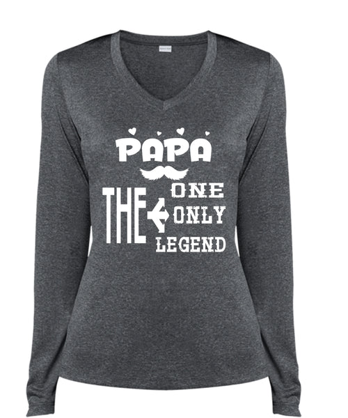 Papa The One T Shirt, Father's Day T Shirt, Papa The Only T Shirt (Ladies LS Heather V-Neck)
