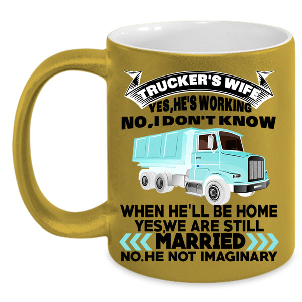 Cool Just Married Coffee Mug, Trucker's Wife Accent Mug