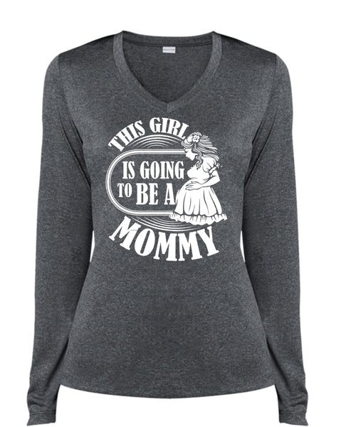 This Girl Is Going To Be A Mommy T Shirt, Being A Mom T Shirt, Cool Shirt (Ladies LS Heather V-Neck)