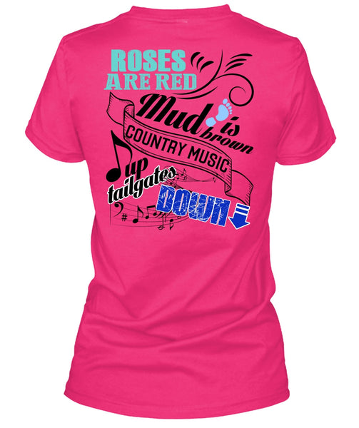 Roses Are Red T Shirt, Country Music Up Tailgates Down T Shirt, Cool Shirt (Ladies LS Heather V-Neck)