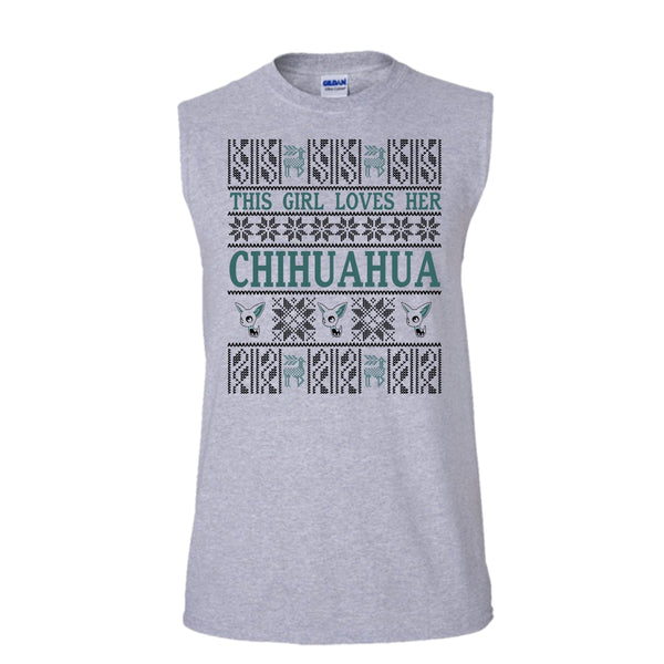 This Girl Loves Her Chihuahua T Shirt, Coolest Merry Christmas Tank Top (Men's Cotton Sleeveless)