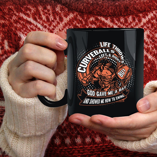 Life Throws Curveballs Left And Right Coffee Mug, Funny Baseball Player Coffee Cup