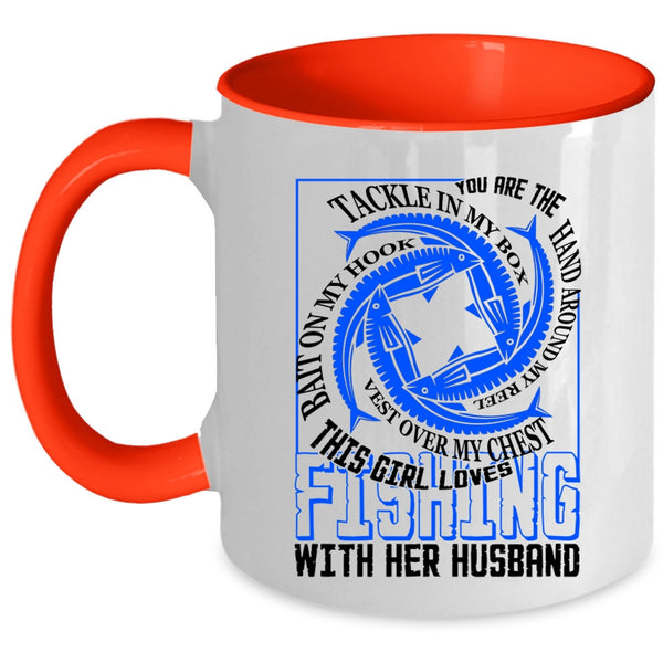 Cute Girls Coffee Mug, This Girl Loves Fishing With Her Husband Accent Mug