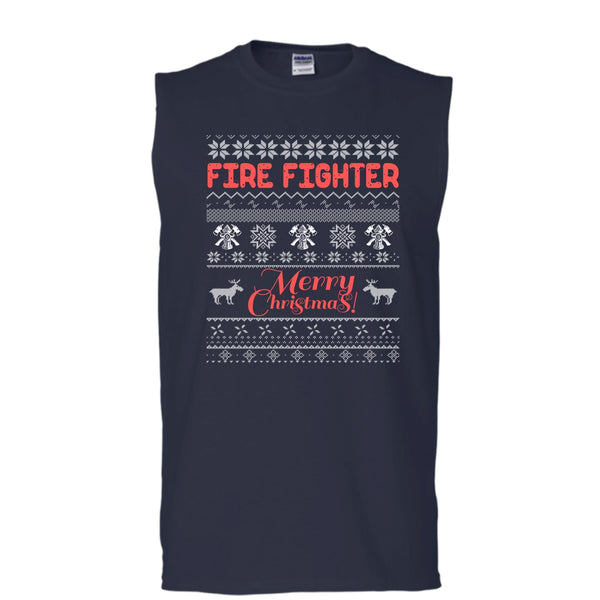 Fire Fighter Merry Christmas T Shirt, Coolest Firefighter T Shirt, Cool T Shirt (Men's Cotton Sleeveless)