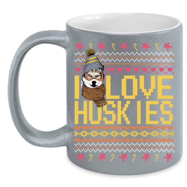 I Love Huskies Coffee Mug, Cute Husky Lovers Coffee Cup