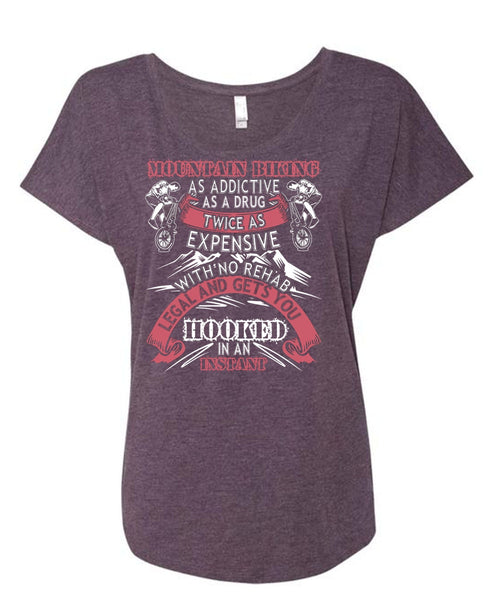 Mountain Biking T Shirt, Gets You Hooked T Shirt, Cool Shirt (Ladies' Triblend Dolman Sleeve)
