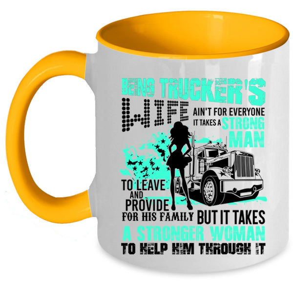 Cool Just Married Coffee Mug, Being Trucker's Wife Accent Mug