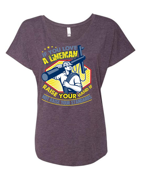 You Love A Lineman T Shirt, Your Hand T Shirt, Cool Shirt (Ladies' Triblend Dolman Sleeve)