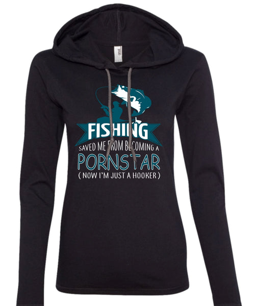Fishing Saved Me T Shirt, Fisherman T Shirt, I Love Fishing T Shirt (Anvil Ladies Ringspun Hooded)