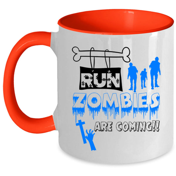 Halloween Ghost Coffee Mug, Run Zombies Are Coming Accent Mug