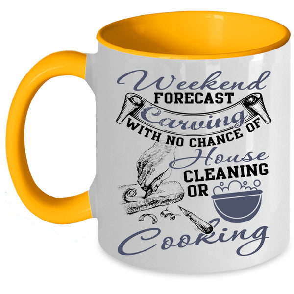 Funny Gift For Carver Coffee Mug, Weekend Forecast Carving Accent Mug
