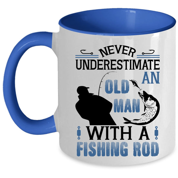 Funny Fishing Rod Coffee Mug, An Old Man With A Fishing Rod Accent Mug