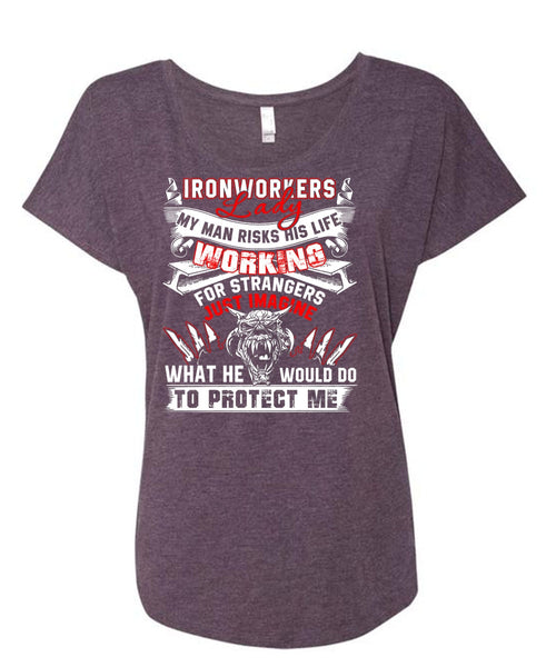 Ironworkers Lady T Shirt, I Love Ironworker T Shirt, Cool Shirt (Ladies' Triblend Dolman Sleeve)