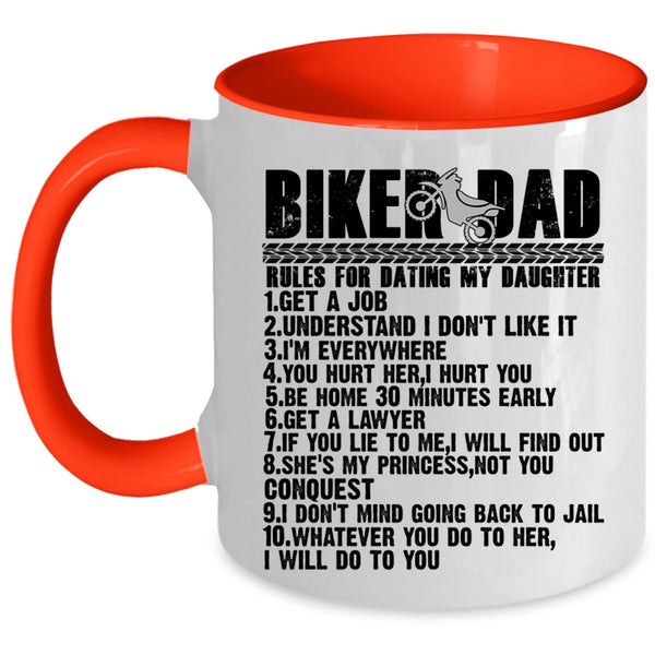 Cool Biker Dad Coffee Mug, Biker Dad Rules For Dating My Daughter Accent Mug