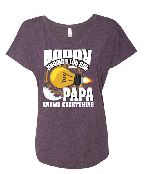 Daddy Knows A Lot T Shirt, Papa Knows Everything T Shirt, Cool Shirt (Ladies' Triblend Dolman Sleeve)