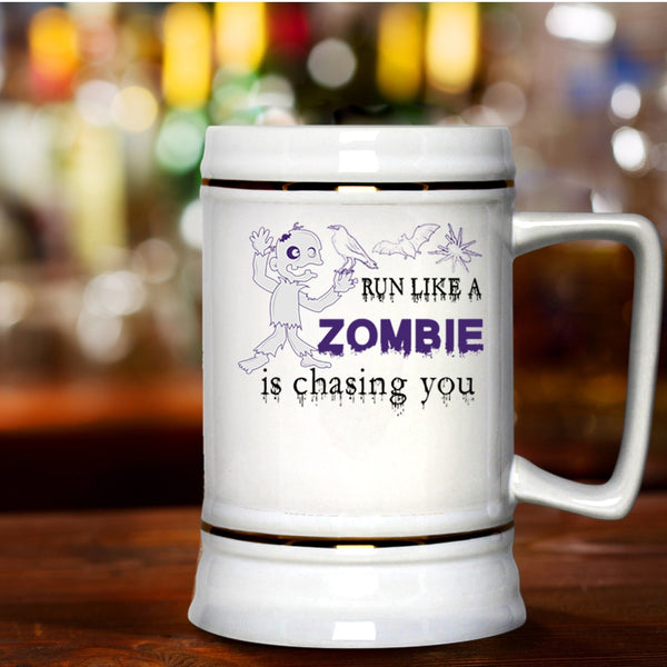 Funny Halloween Beer Stein 22oz, Run Like A Zombie Is Chasing You Beer Mug