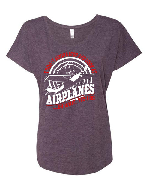 Look At Airplanes T Shirt, Being A Pilot T Shirt, Cool Shirt (Ladies' Triblend Dolman Sleeve)