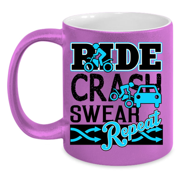Cool Riding Coffee Mug, Ride Crash Swear Repeat Accent Mug