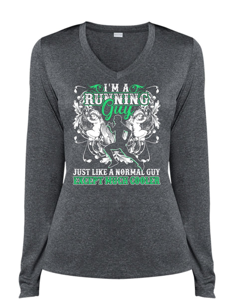 I'm A Running Guy T Shirt, Just Like A Normal Guy T Shirt, Cool Shirt (Ladies LS Heather V-Neck)