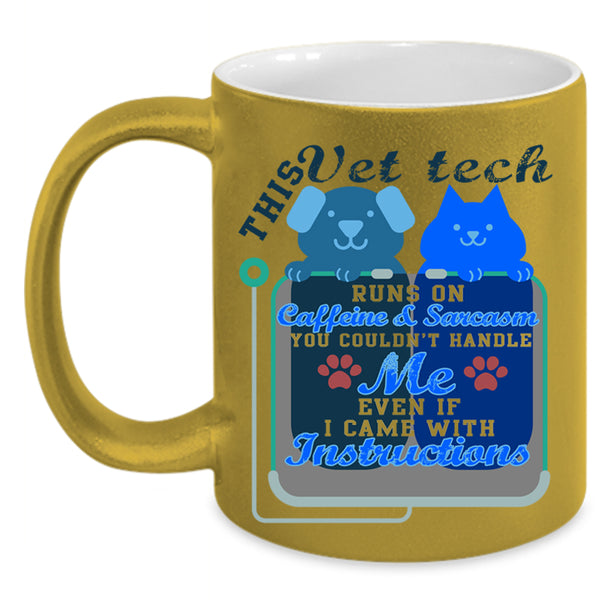 Cute Vet Tech Coffee Mug, This Vet Tech Runs On Caffeine Accent Mug
