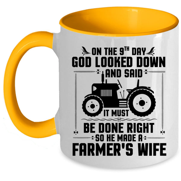 Cool Married Coffee Mug, God Made A Farmer's Wife Accent Mug