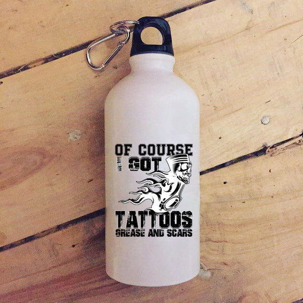 I Got Tattoos Grease And Scars 20 oz Stainless Steel Bottle,Funny Tattooed Mechanics Outdoor Sports Water Bottle