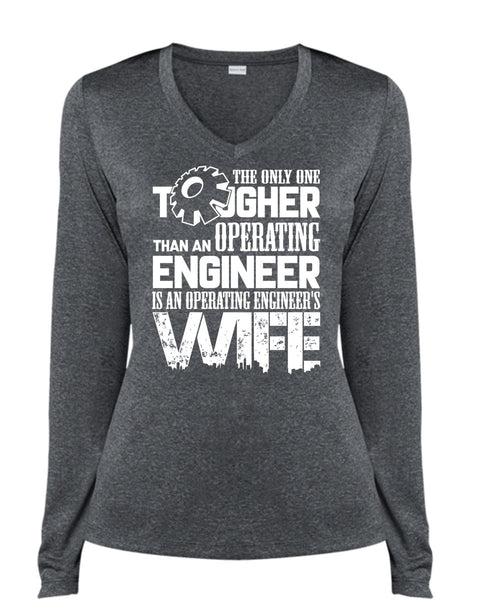Operating Engineer's Wife T Shirt, I Love My Wife T Shirt, Cool Shirt (Ladies LS Heather V-Neck)