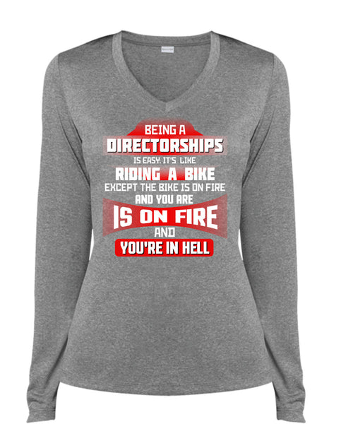 Being A Directorships Is Easy T Shirt, It's Like Riding A Bike T Shirt, Cool Shirt (Ladies LS Heather V-Neck)
