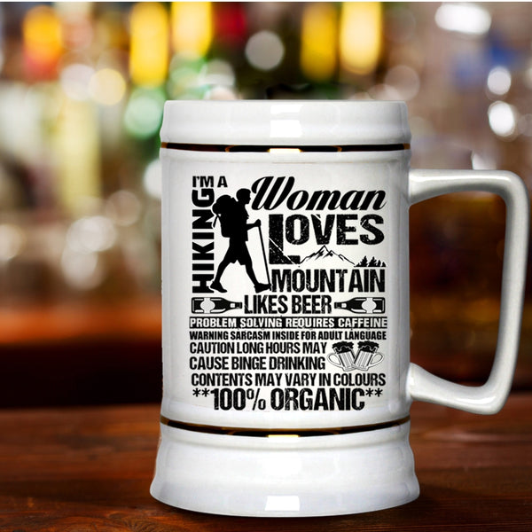 Funny Beer Drinker Beer Stein 22oz, I'm A Hiking Woman Loves Mountain Beer Mug