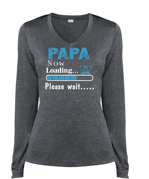 Papa Now Loading T Shirt, Father's Day T Shirt, Being A Papa T Shirt (Ladies LS Heather V-Neck)