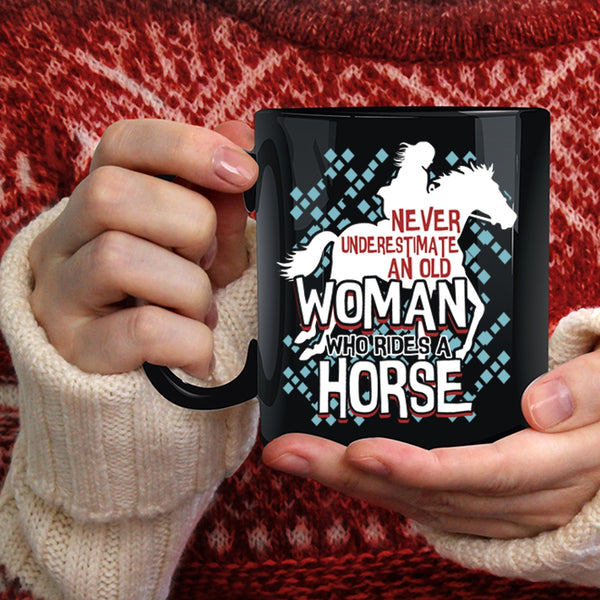 An Old Woman Rides A Horse Coffee Mug, Cute Old Equestrian Coffee Cup