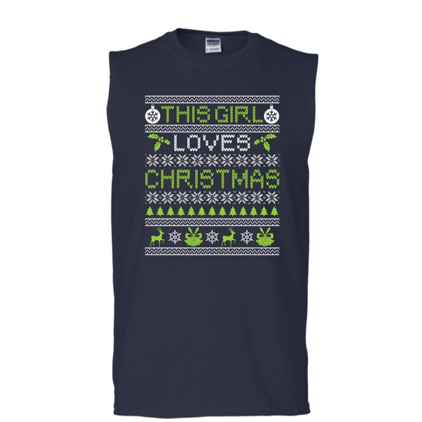 This Girl Loves Christmas T Shirt, Gift For Daughter T Shirt, Cool T Shirt (Men's Cotton Sleeveless)