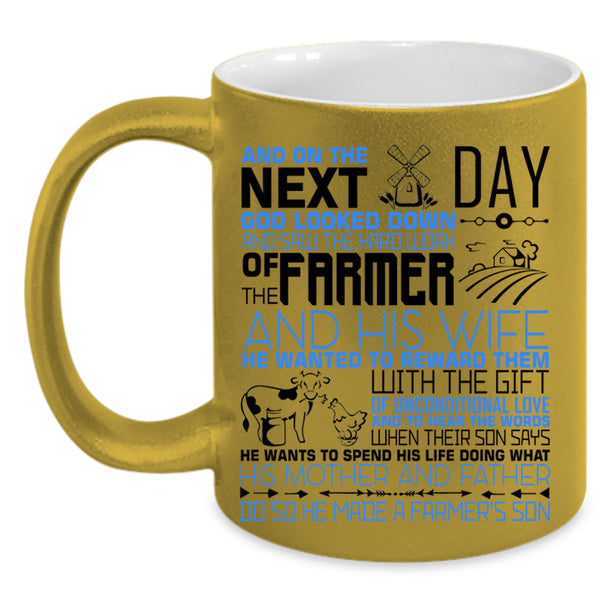 He Made A Farmer's Son Coffee Mug, His Mother And Father Accent Mug