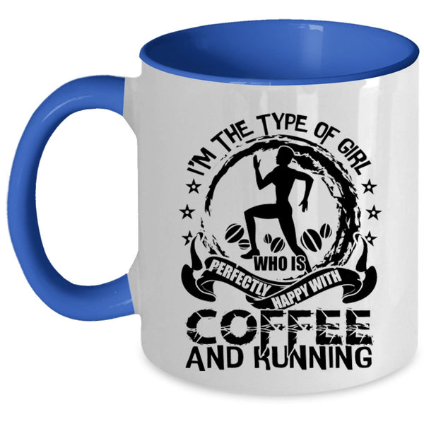 Happy With Coffee And Running Coffee Mug, Cute Girls Accent Mug