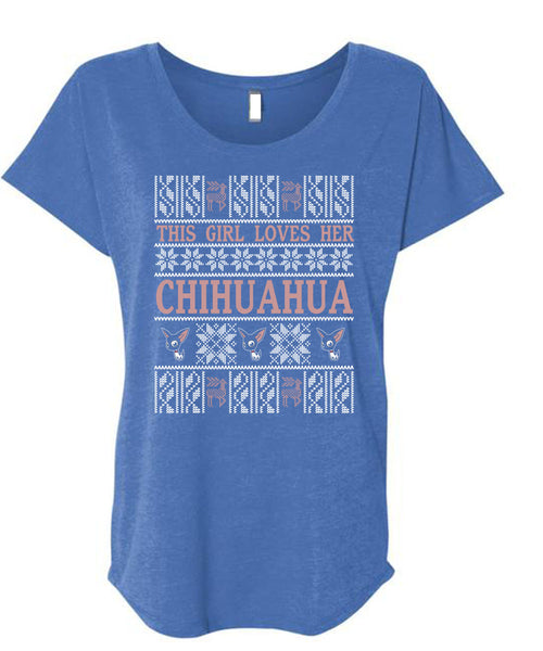 This Girl Loves Her Chihuahua T Shirt, This Girl Loves Christmas T Shirt, Cool Shirt (Ladies' Triblend Dolman Sleeve)