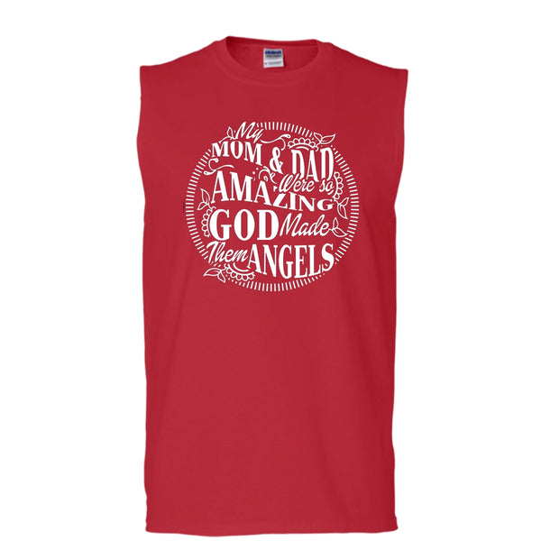 My Mom & Dad T Shirt, God Made Them Angels Tank Top (Men's Cotton Sleeveless)