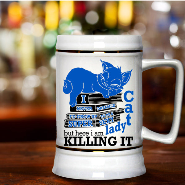 Cool Cat Lady Beer Stein 22oz, I'd Grow Up To Be A Cat Lady Beer Mug