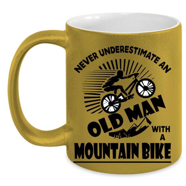 Cool Grandpa Coffee Mug, Old Man With A Mountain Bike Accent Mug