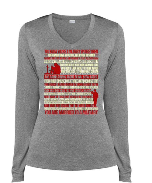 You Are Married To A Military T Shirt, Being A Veteran T Shirt, Cool Shirt (Ladies LS Heather V-Neck)