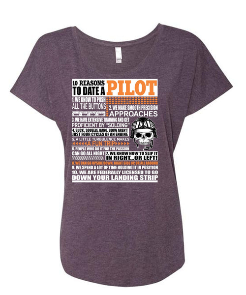10 Reasons To Date A Pilot T Shirt, Down Your Landing Strip T Shirt, Cool Shirt (Ladies' Triblend Dolman Sleeve)