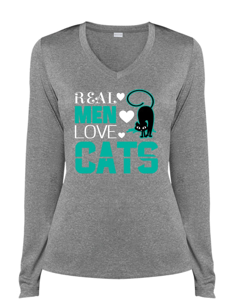 Real Men Love Cats T Shirt, My Pets T Shirt, My Favorite T Shirt (Ladies LS Heather V-Neck)