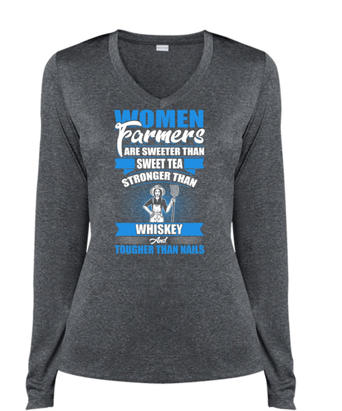 Women Farmers Are Sweeter T Shirt, Being A Farmer T Shirt, Cool Shirt (Ladies LS Heather V-Neck)