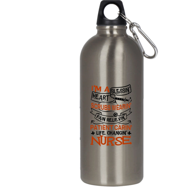 I'm A Nurse 20 oz Stainless Steel Bottle,Blessing Heart Scrubs Wearing Outdoor Sports Water Bottle