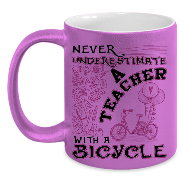 Funny Gift For Teacher Coffee Mug, Teacher With A Bicycle Accent Mug