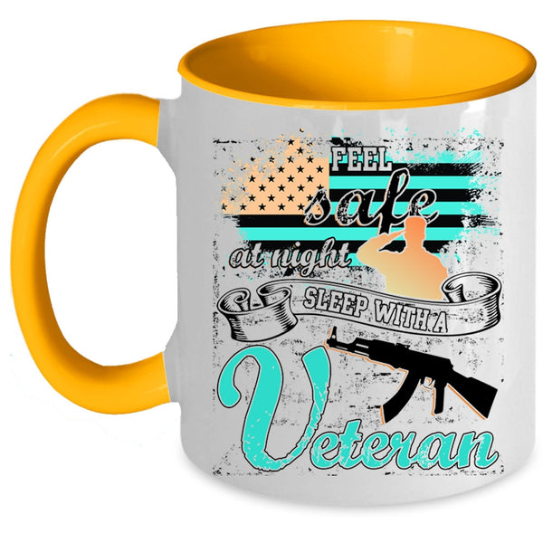 American Flag Coffee Mug, Feel Safe At Night Sleep With A Veteran Accent Mug