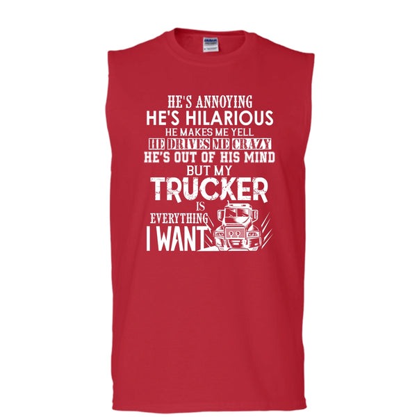 My Trucker Is Everything T Shirt, I Love My Trucker Tank Top (Men's Cotton Sleeveless)