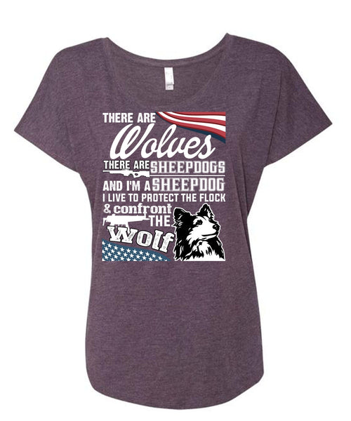 Confront The Wolf T Shirt, I'm A Sheepdog T Shirt, Cool Shirt (Ladies' Triblend Dolman Sleeve)