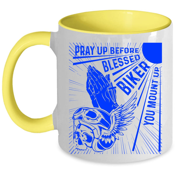 Cool Biker Coffee Mug, Pray Up Before Blessed Biker Accent Mug